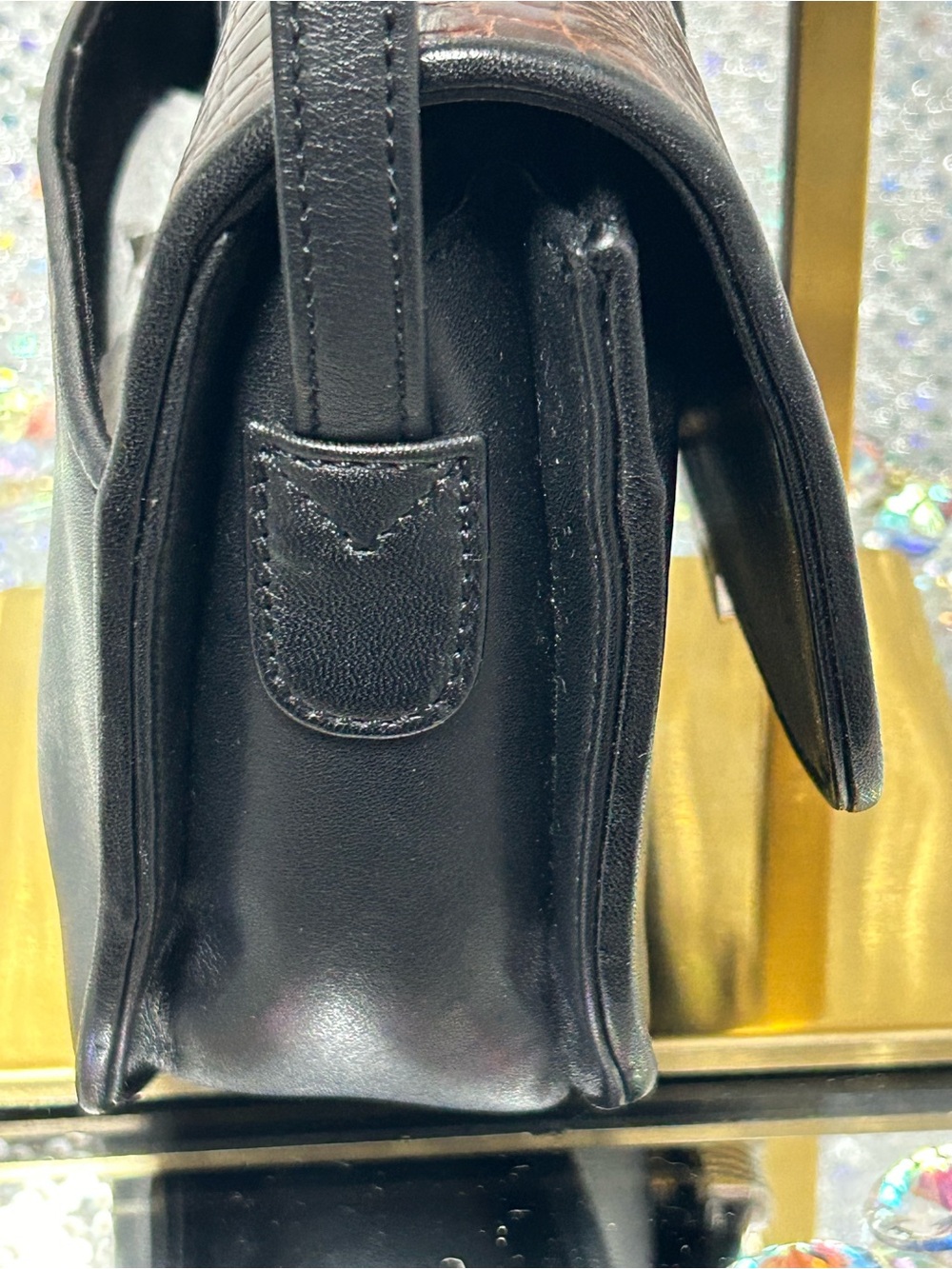 Brighton Dark Brown Faux-Croc Saddle Bag w/Black Trim Approx. 8 x 6 x 3 - Picture 5 of 16